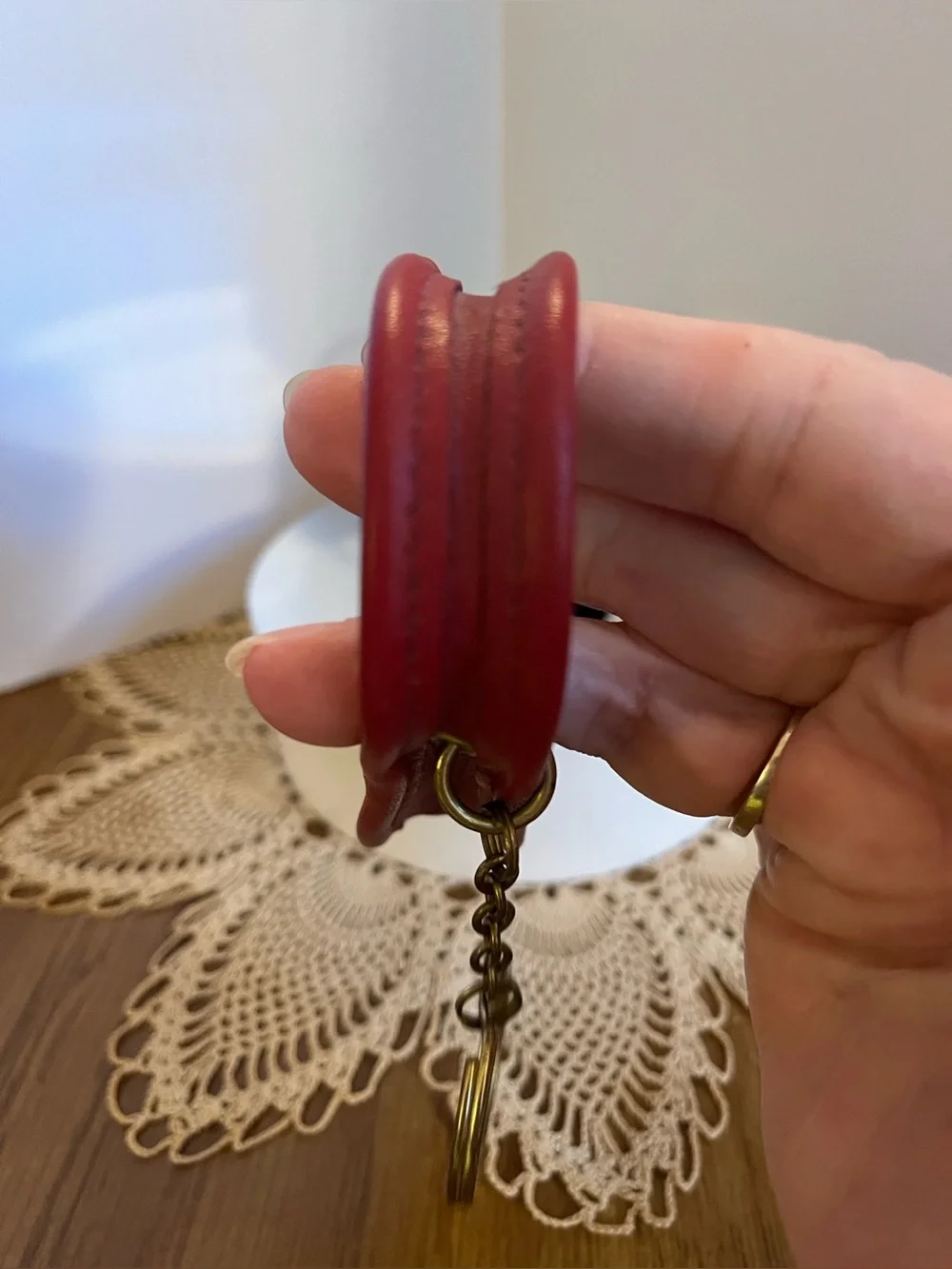 Red Leather Key Ring with Brass Chain COACH HAND BAG CHARM